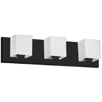 Lumière de coiffeuse Verona de Dainolite avec abat-jour en verre blanc, fini noir mat et 3 ampoules