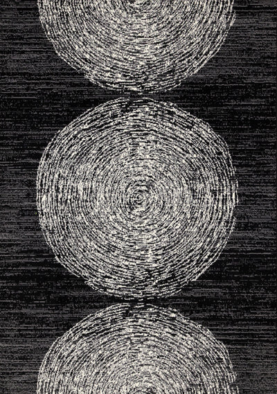 Florence Black Grey White Tree Ring Design Rug, 7'9" x 10'6" Indoor Area Rug | Tapis Florence noir, gris et blanc a motif d'anneaux d'arbre, 7'9" x 10'6"