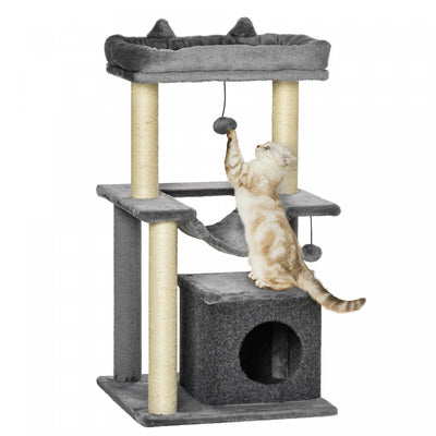 Pawhut Cat Tree Tower Multi-level Kitten House With Scratching Post Condo Hammock Bed Ball Toy - 19 |Pawhut Arbre A Chat Arbre A Grimper Griffoir Pour Chat Plusieurs Niveaux Avec Poteau A Gratter Hamac