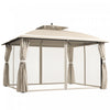 Outsunny Gazebo Exterieur 10' X 12', Double Toit Avec Filet Et Rideaux