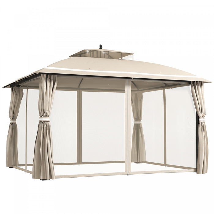 Outsunny Gazebo Exterieur 10' X 12', Double Toit Avec Filet Et Rideaux