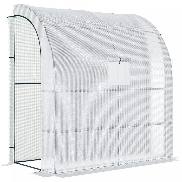 Outsunny 7' X 3' X 7' Outdoor Walk-in Greenhouse, Serre Pour Le Jardinage Des Plantes Avec Fenetres A Enroulement, Porte A Fermeture Eclair Et Etageres A 3 Niveaux, Blanc.