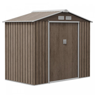 Outsunny 7' X 4' Garden Storage Shed W/ Foundation Kit And Double Doors Light Brown|Outsunny Abri De Rangement 7' X 4', Maison A Outils, Marron Clair Vieilli