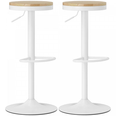 HOMCOM Wooden Bar Stools Set of 2 Adjustable Swivel Barstools Natural White