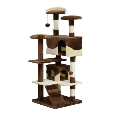 Pawhut 52" Cat Tree Tower, Large Cat Condo Furniture Multi-level Activity Center With Scratching Pos|Pawhut Arbre A Chat 137,2 Cm Grande Maison De Jeu Pour Chaton Centre D'activites A Plusieurs Niveaux
