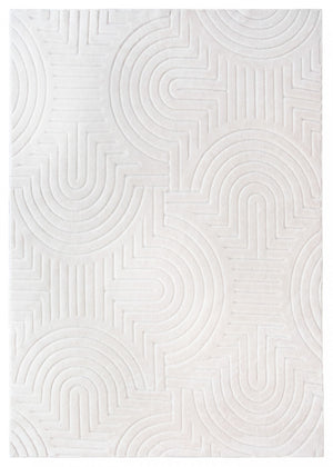 Tapis Lavable A Poils Longs En Velours Creme A Motifs Circulaires 5'x7'