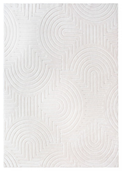 Velvet Cream Circles Washable Shag Area Rug 5'x7' Indoor Area Rug | Tapis Lavable A Poils Longs En Velours Creme A Motifs Circulaires 5'x7'