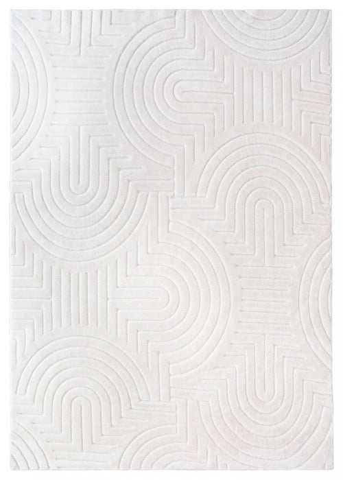 Tapis Lavable A Poils Longs En Velours Creme A Motifs Circulaires 5'x7'