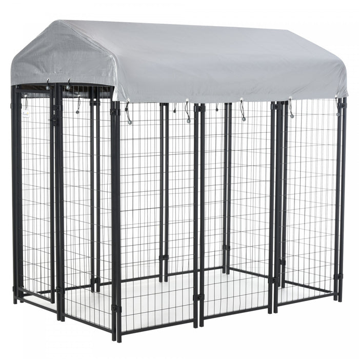 Pawhut 6' X 4' X 6' Grand Chenil Exterieur En Acier Avec Toit En Toile Oxford Resistant Aux Uv Et Verrou Securise