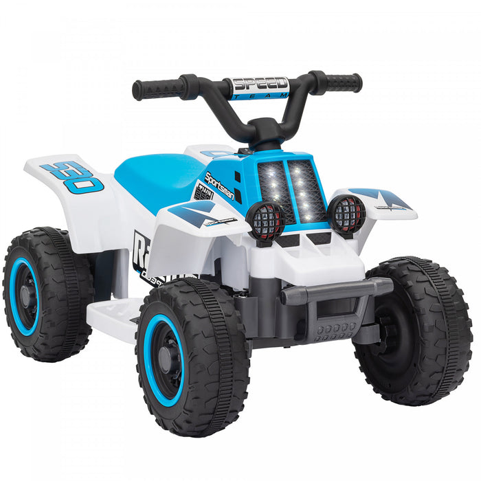Qaba Quad 6 V Pour Enfants, 4 Roues Alimentees Par Batterie, Voiture Electrique Avec Phares Led, Avant Et Arriere, Pour Garcons Et Filles Ages De 3 A 6 Ans, Blanc