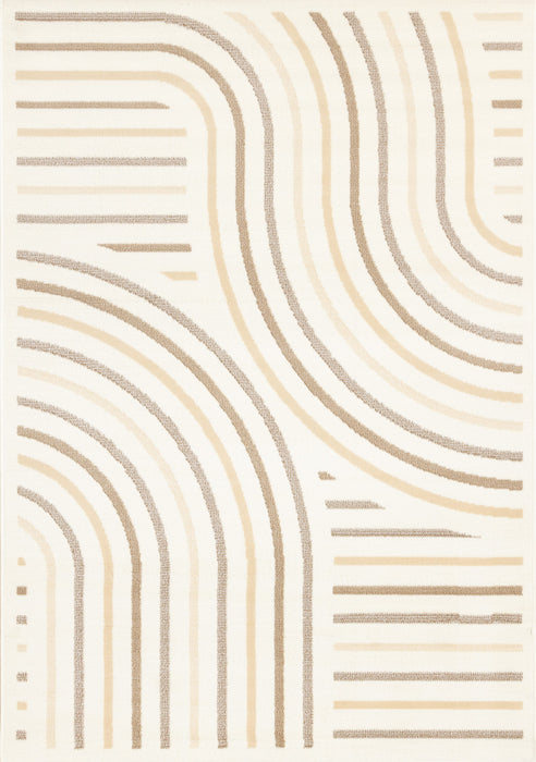 Tapis Florence a motifs de lignes courbes creme, beige et brun, 2'7\" x 4'11\"