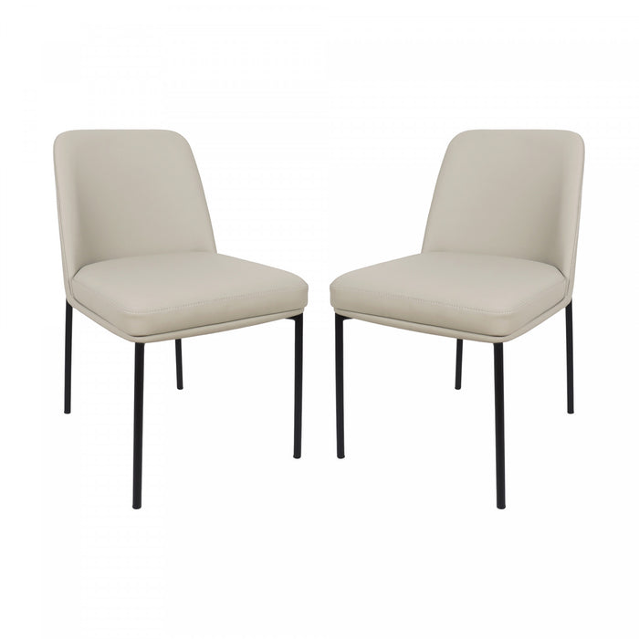 Chaise laterale contemporaine Loft en cuir vegetalien et metal, gris pierre - Lot de 2