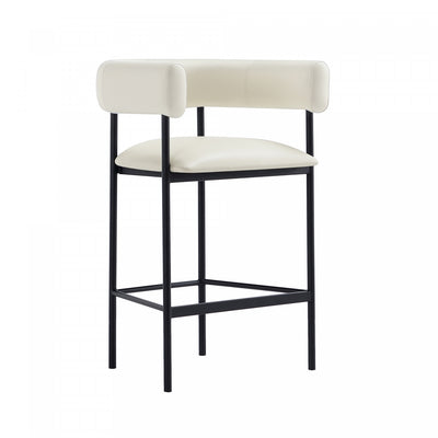 Onda Contemporary Vegan Leather Metal Counter Stool in Ivory | Tabouret de comptoir contemporain Onda en cuir vegetalien et metal, coloris ivoire