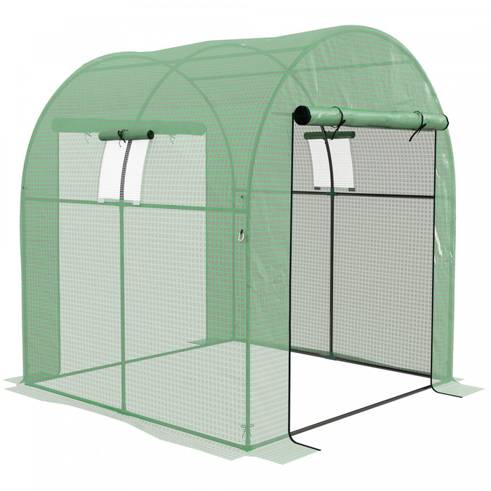 Outsunny Serre Tunnel De 6' X 6' X 6,6' Avec Portes Et Fenetres En Maille, Serre Sans Rendez-vous Avec Couverture En Pe Resistante Aux Uv Et Cadre En Acier, Tente De Culture De Plantes, Vert