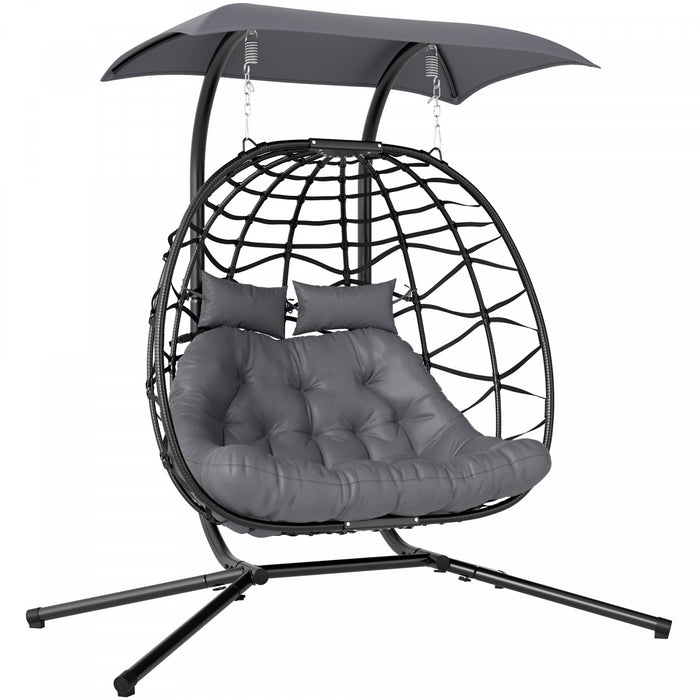 Outsunny Chaise Double Suspendue Avec Auvent, Chaise Hamac Pliable, Noir