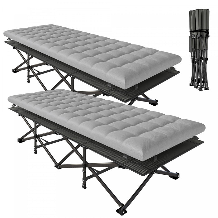 Outsunny - Lot de 2 lits de camping avec matelas, lits pliants extra larges de 80 cm, gris