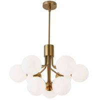 Lustre Amanda de Dainolite en verre blanc opale, avec fini laiton vieilli et 9 ampoules