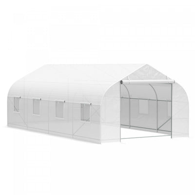 Outsunny 20x10x7ft Walk-in Tunnel Greenhouse, Outdoor Backyard Plant Seed Growth Warm House With 2 A|Outsunny 20x10x7ft Walk-in Steeple Greenhouse Outdoor Backyard Plant Seed Growth Tunnel Shed Maison
