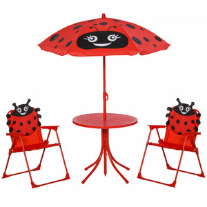 Outsunny Enfants Table De Pique-nique Pliante Et Chaise Ensemble Motif Coccinelle Exterieur Jardin Patio Arriere-cour Avec Parasol Amovible Et Reglable En Hauteur Rouge