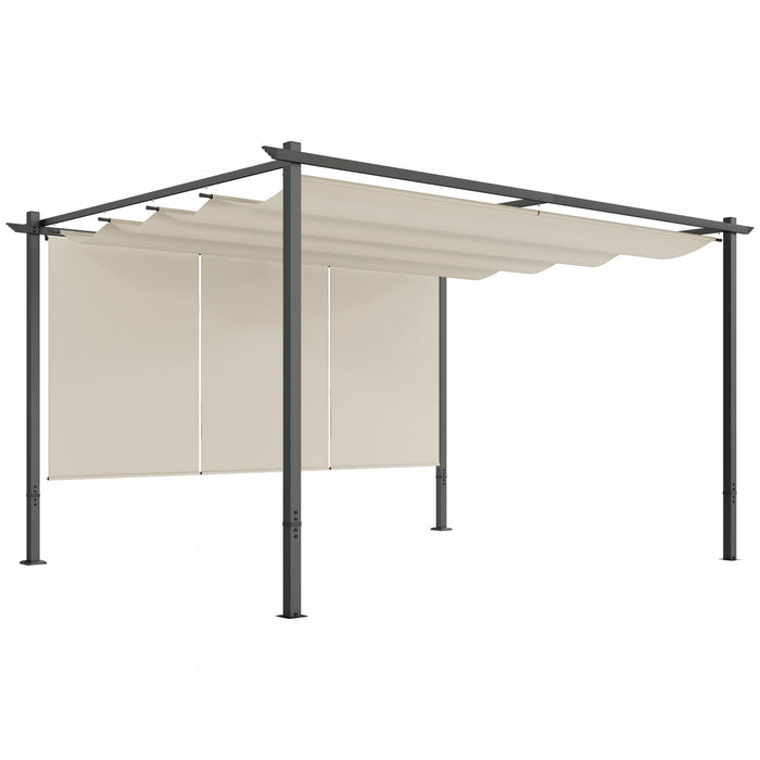 Outsunny Pergola Retractable 10' X 12' Avec Store Enrouleur, Beige