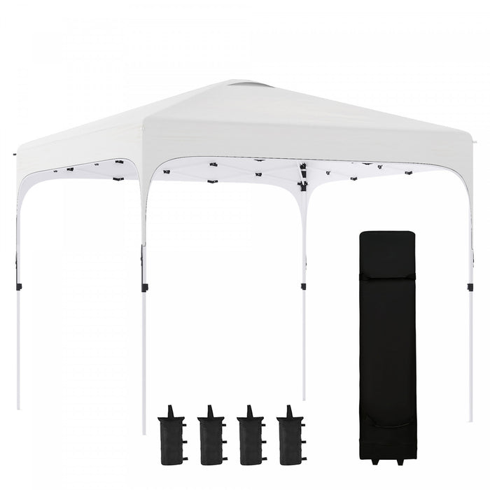 Outsunny 9.8' X 9.8' Chapiteau Pliable Avec Sac De Transport Et Roulettes, 4 Sacs De Poids Pour Les Jambes Et Hauteur Reglable Sur 3 Niveaux Pour L'exterieur, Le Jardin, Les Fetes De Patio, Blanc.