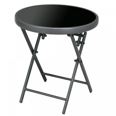 Outsunny 18" Outdoor Folding Table With Tempered Glass Top, Black