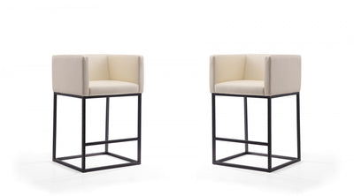Embassy Mid-Century Modern Metal Upholstered Counter Stool in Cream - Set of 2 | Tabouret de comptoir Embassy style milieu du siecle en metal et tissu creme - Lot de 2