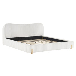 Lit Luna Rembourre avec Tete de Lit Moelleuse, Taille King - Blanc