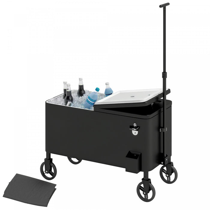 Outsunny Chariot de glaciere a roulettes avec decapsuleur, noir