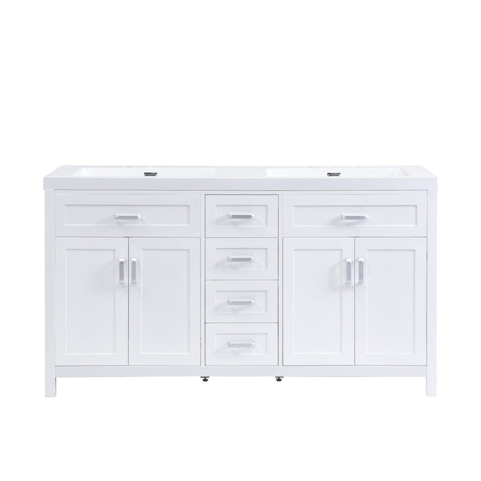 Dune Meuble-Lavabo Double 59 po avec Vasques en Resine et 4 Tiroirs, Blanc