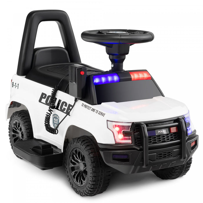 Costway 2-en-1 6v Enfants Rouler Sur La Voiture De Police Enfant Pousser Voiture W / Megaphone & Sirene Blanche