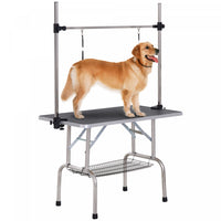 Pawhut Table De Toilettage Reglable Pour Chien Dessus En Caoutchouc 2 Elingues De Securite Panier De