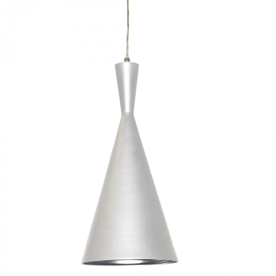 Dainolite Helsinki 1 Light Pendant Cone Matte White Finish Silver Pebbled Interior Lamp|Luminaire suspendu Helsinki de Dainolite en forme de cône, avec intérieur à motif de galets argentés, fini blanc mat et 1 ampoule