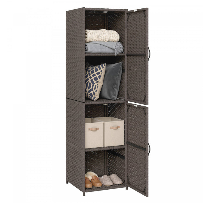 Armoire de rangement en rotin Outsunny avec etageres reglables, marron