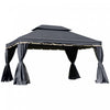 Outsunny 13' X 10' Tonnelle De Terrasse Exterieure Avec Double Toit En Polyester, Parois Laterales En Maille Ventilee Et Cadre En Aluminium Solide, Noir