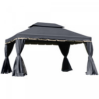 Outsunny 13' X 10' Tonnelle De Terrasse Exterieure Avec Double Toit En Polyester, Parois Laterales E