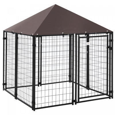 Pawhut Lockable Dog House Kennel With Water-resistant Roof For Small And Medium Sized Pets, 4.6' X 4|Pawhut Chenil Pour Chiens En Metal Et Tissu Oxford Toit Resistant Aux Intemperies Porte Verrouillabl