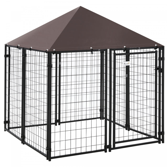 Pawhut Chenil Pour Chiens En Metal Et Tissu Oxford Toit Resistant Aux Intemperies Porte Verrouillable Espace Spacieux 55.5\" X 55.5\" X 60.25\" Noir