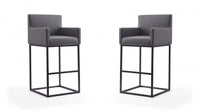  Tabouret de bar rembourre en metal gris style mid-century modern Ambassador - Lot de 2