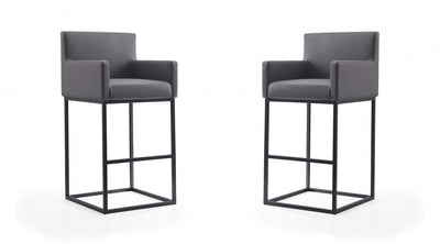 Ambassador Mid-Century Modern Metal Upholstered Barstool in Gray - Set of 2 Bar Stool | Tabouret de bar rembourre en metal gris style mid-century modern Ambassador - Lot de 2