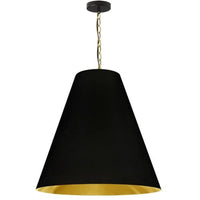 Grand luminaire suspendu Anaya de Dainolite avec abat-jour noir et doré, fini laiton vieilli et 1 ampoule