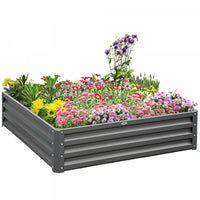Outsunny Jardiniere Surelevee En Acier Galvanise 4 Pi X 4 Pi X 1 Pi Pour Legumes, Fleurs, Herbes, Gr