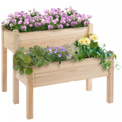 Outsunny 34"x34"x28" 2-tier Raised Garden Bed Wooden Planter Box For Backyard, Patio To Grow Vegetab|Outsunny Jardinieres Sur Pieds Carres Potagers 2 Etages Insert D'irrigation Inclus Bois Massif De Sa