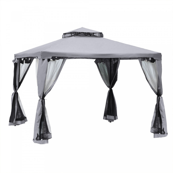 Outsunny Pavillon De Jardin Tonnelle Barnum Style Colonial Double Toit Toiles Moustiquaires Amovibles Zippees Gris