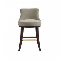 Tabouret de comptoir moderne en bois Lucia avec assise en chenille taupe