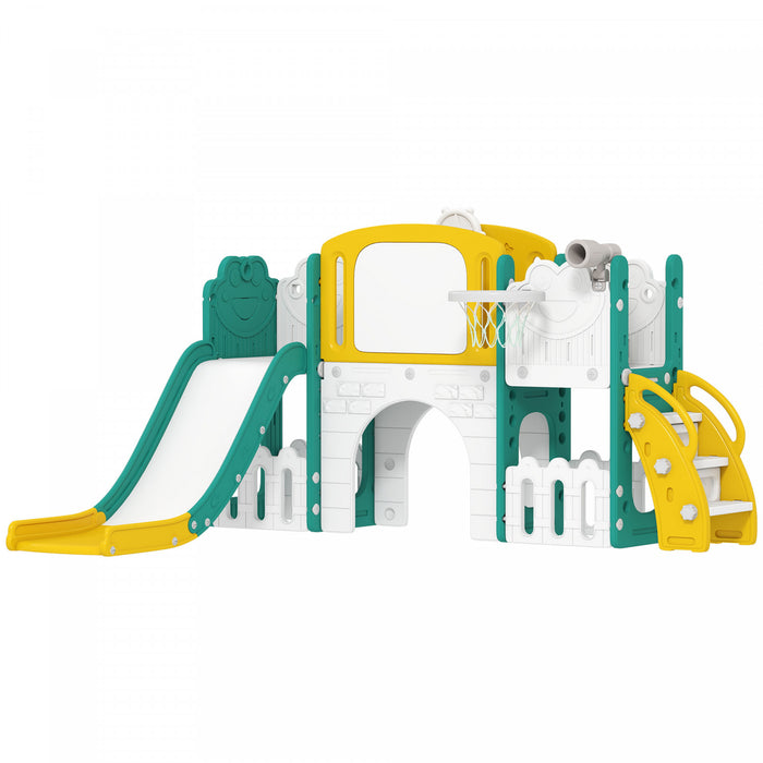 Toboggan pour tout-petits Qaba, ensemble 7-en-1 avec grimpeur, panier de basket, jaune