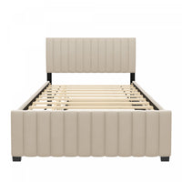 Lit plateforme Ethan rembourre en velours, gain de place, avec tiroir gigogne, taille full, beige