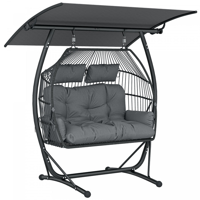 Outsunny Fauteuil Suspendu Double avec Toit, Chaise Œuf Suspendue, Gris Fonce
