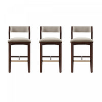 Tabouret de bar moderne en bois Patricia avec revetement en lin - Lot de 3