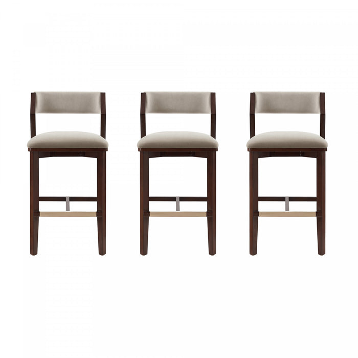 Tabouret de bar moderne en bois Patricia avec revetement en lin - Lot de 3